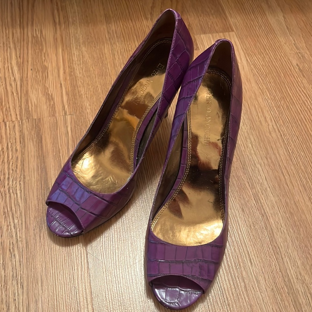 Purple croc stilettos